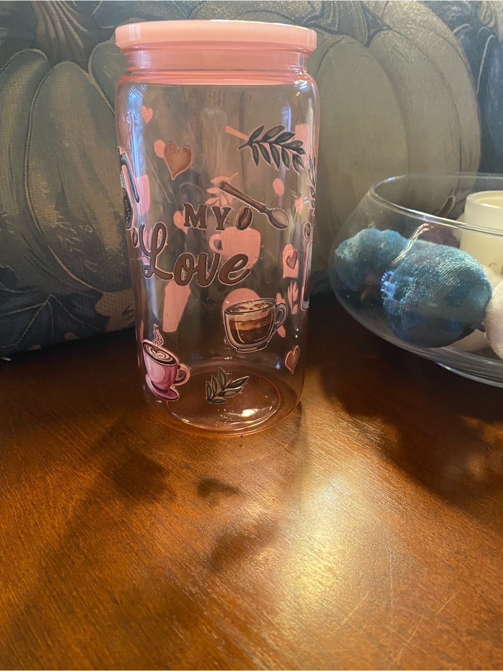 Pink 'My Love' Plastic Tumbler with Lid